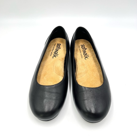 6WW 6 X-WIDE SoftWalk Womens Sonoma Black Leather Round Toe Ballet Flats Shoes - Picture 3 of 12